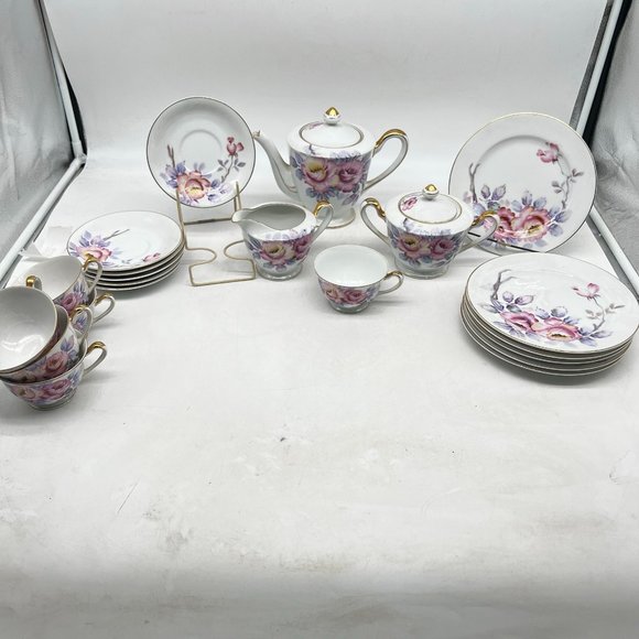 21 Pc Occupied Japan Tea Set Made 45-52 By Corona Large Floral Vintage Hand Pain - Picture 1 of 16